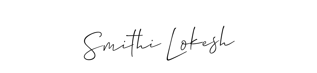 The best way (Allison_Script) to make a short signature is to pick only two or three words in your name. The name Smithi Lokesh include a total of six letters. For converting this name. Smithi Lokesh signature style 2 images and pictures png