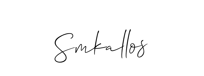 Use a signature maker to create a handwritten signature online. With this signature software, you can design (Allison_Script) your own signature for name Smkallos. Smkallos signature style 2 images and pictures png