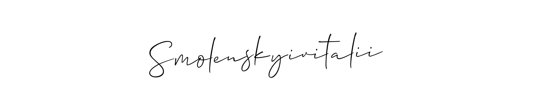 How to make Smolenskyivitalii name signature. Use Allison_Script style for creating short signs online. This is the latest handwritten sign. Smolenskyivitalii signature style 2 images and pictures png