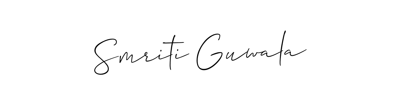 The best way (Allison_Script) to make a short signature is to pick only two or three words in your name. The name Smriti Guwala include a total of six letters. For converting this name. Smriti Guwala signature style 2 images and pictures png