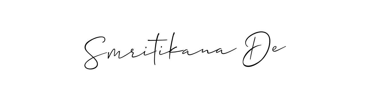 Design your own signature with our free online signature maker. With this signature software, you can create a handwritten (Allison_Script) signature for name Smritikana De. Smritikana De signature style 2 images and pictures png