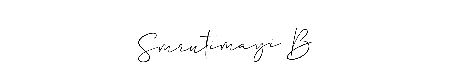 The best way (Allison_Script) to make a short signature is to pick only two or three words in your name. The name Smrutimayi B♥️ include a total of six letters. For converting this name. Smrutimayi B♥️ signature style 2 images and pictures png