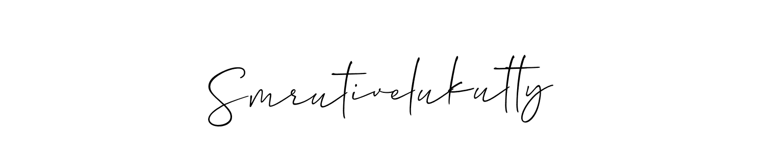 The best way (Allison_Script) to make a short signature is to pick only two or three words in your name. The name Smrutivelukutty include a total of six letters. For converting this name. Smrutivelukutty signature style 2 images and pictures png