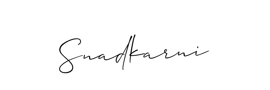 Make a beautiful signature design for name Snadkarni. With this signature (Allison_Script) style, you can create a handwritten signature for free. Snadkarni signature style 2 images and pictures png