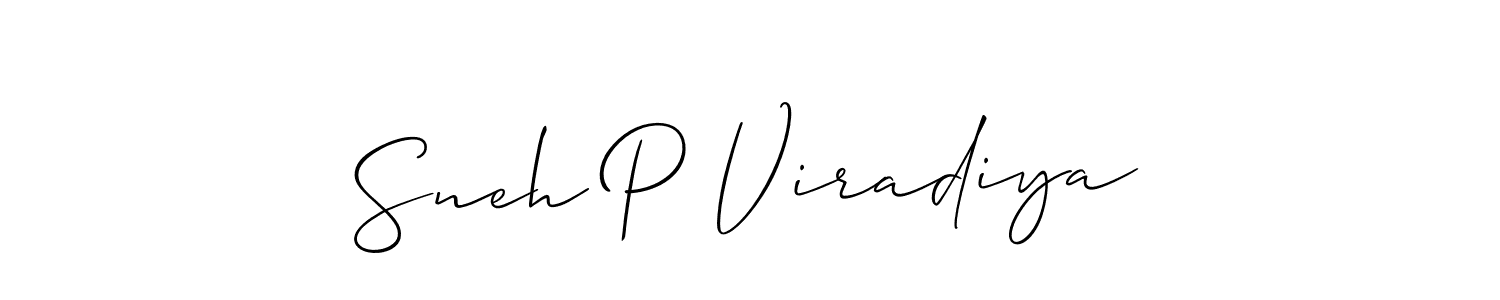 Also You can easily find your signature by using the search form. We will create Sneh P Viradiya name handwritten signature images for you free of cost using Allison_Script sign style. Sneh P Viradiya signature style 2 images and pictures png