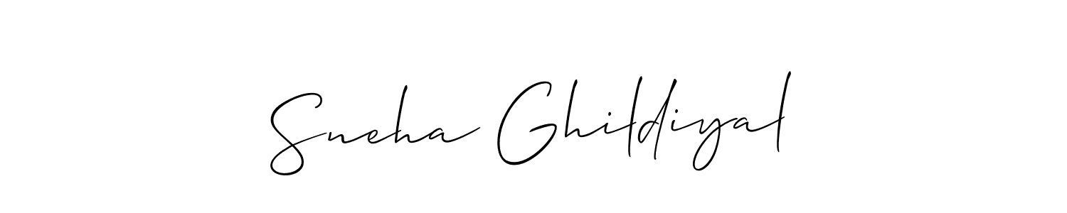 Make a beautiful signature design for name Sneha Ghildiyal. With this signature (Allison_Script) style, you can create a handwritten signature for free. Sneha Ghildiyal signature style 2 images and pictures png