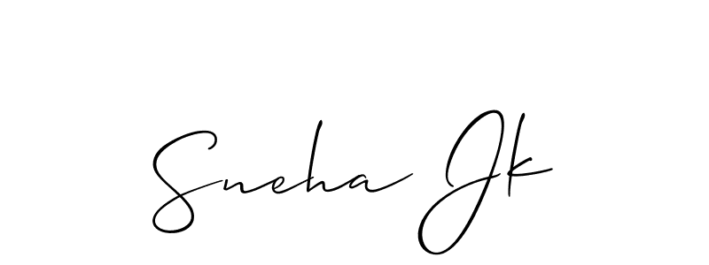 How to make Sneha Jk name signature. Use Allison_Script style for creating short signs online. This is the latest handwritten sign. Sneha Jk signature style 2 images and pictures png