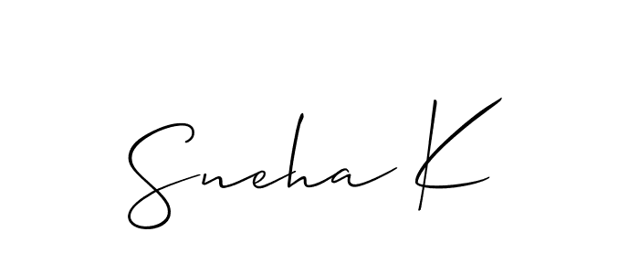 Design your own signature with our free online signature maker. With this signature software, you can create a handwritten (Allison_Script) signature for name Sneha K. Sneha K signature style 2 images and pictures png