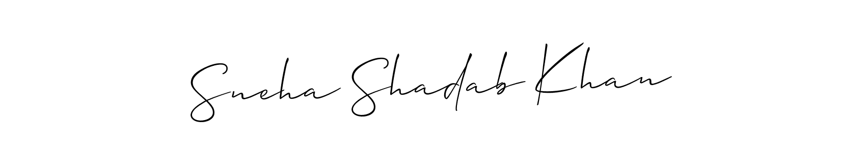 Create a beautiful signature design for name Sneha Shadab Khan. With this signature (Allison_Script) fonts, you can make a handwritten signature for free. Sneha Shadab Khan signature style 2 images and pictures png
