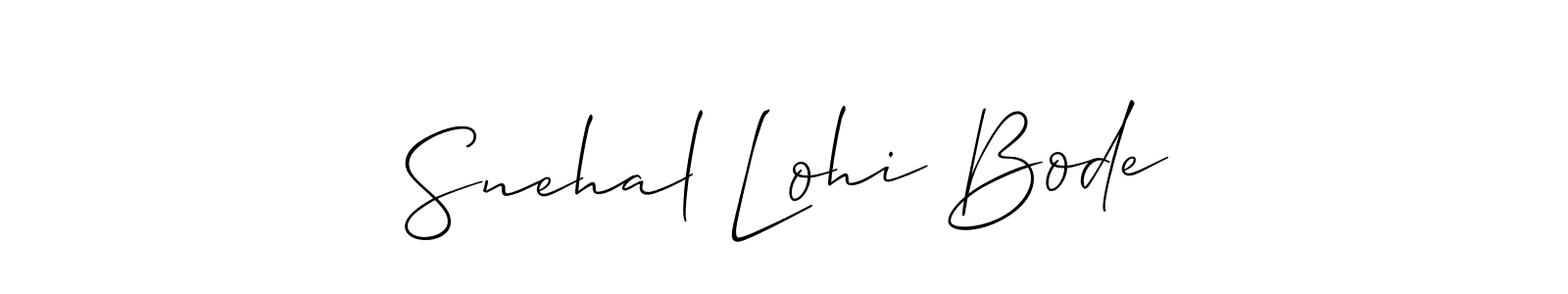 The best way (Allison_Script) to make a short signature is to pick only two or three words in your name. The name Snehal Lohi Bode include a total of six letters. For converting this name. Snehal Lohi Bode signature style 2 images and pictures png