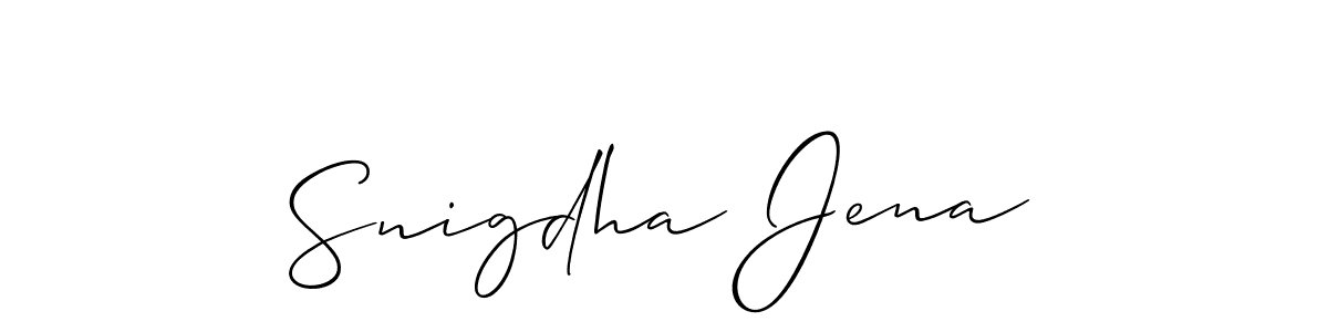 Allison_Script is a professional signature style that is perfect for those who want to add a touch of class to their signature. It is also a great choice for those who want to make their signature more unique. Get Snigdha Jena name to fancy signature for free. Snigdha Jena signature style 2 images and pictures png