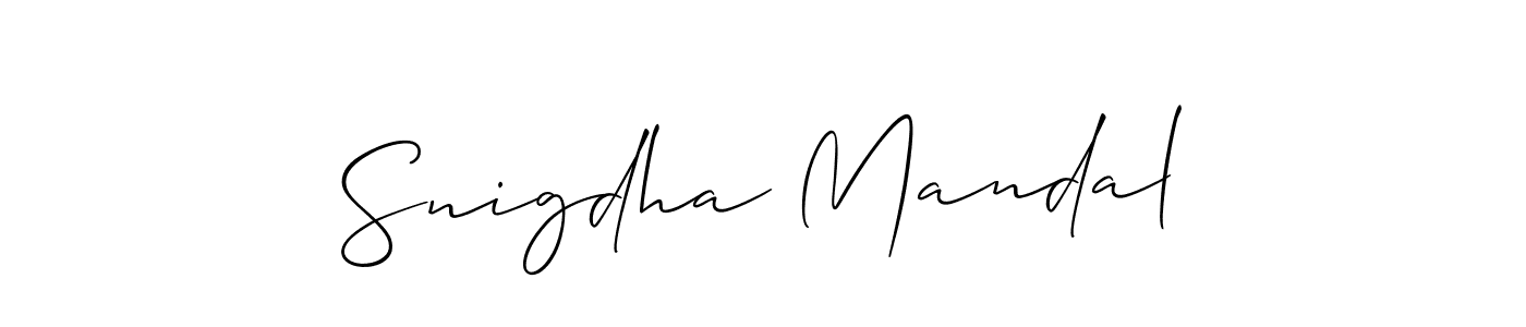 How to make Snigdha Mandal name signature. Use Allison_Script style for creating short signs online. This is the latest handwritten sign. Snigdha Mandal signature style 2 images and pictures png
