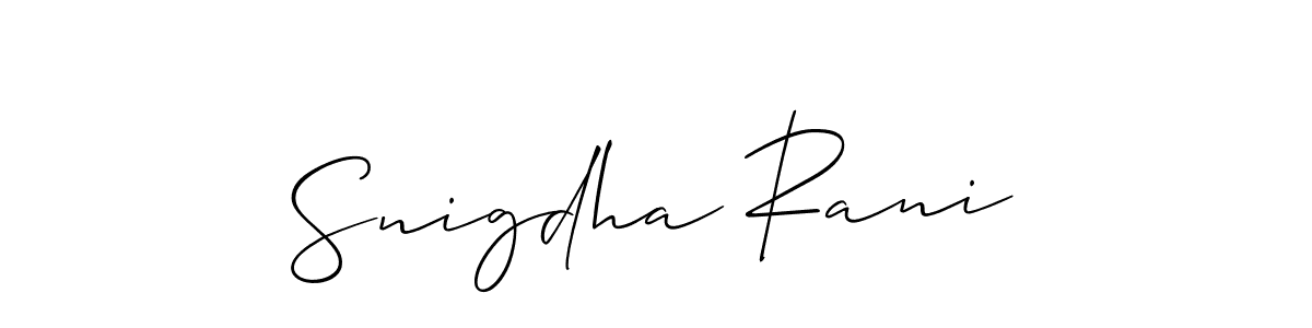 You should practise on your own different ways (Allison_Script) to write your name (Snigdha Rani) in signature. don't let someone else do it for you. Snigdha Rani signature style 2 images and pictures png