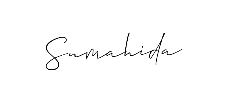The best way (Allison_Script) to make a short signature is to pick only two or three words in your name. The name Snmahida include a total of six letters. For converting this name. Snmahida signature style 2 images and pictures png