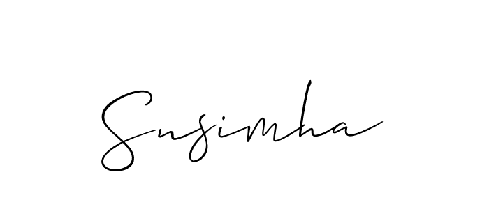 It looks lik you need a new signature style for name Snsimha. Design unique handwritten (Allison_Script) signature with our free signature maker in just a few clicks. Snsimha signature style 2 images and pictures png