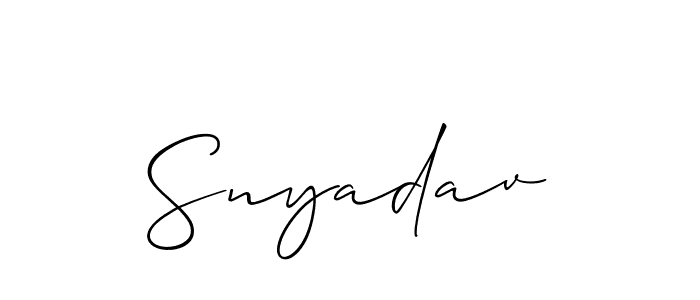 Also You can easily find your signature by using the search form. We will create Snyadav name handwritten signature images for you free of cost using Allison_Script sign style. Snyadav signature style 2 images and pictures png