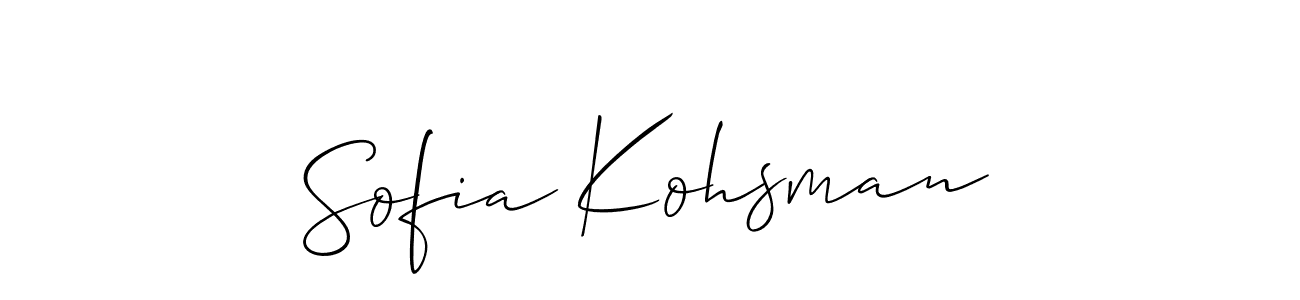 The best way (Allison_Script) to make a short signature is to pick only two or three words in your name. The name Sofia Kohsman include a total of six letters. For converting this name. Sofia Kohsman signature style 2 images and pictures png