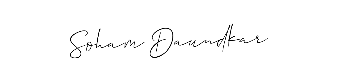 Allison_Script is a professional signature style that is perfect for those who want to add a touch of class to their signature. It is also a great choice for those who want to make their signature more unique. Get Soham Daundkar name to fancy signature for free. Soham Daundkar signature style 2 images and pictures png