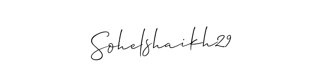 if you are searching for the best signature style for your name Sohelshaikh29. so please give up your signature search. here we have designed multiple signature styles  using Allison_Script. Sohelshaikh29 signature style 2 images and pictures png