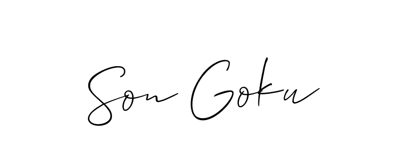 Make a beautiful signature design for name Son Goku. With this signature (Allison_Script) style, you can create a handwritten signature for free. Son Goku signature style 2 images and pictures png