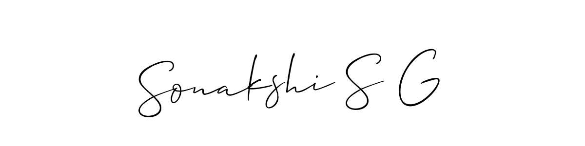 Also You can easily find your signature by using the search form. We will create Sonakshi S G name handwritten signature images for you free of cost using Allison_Script sign style. Sonakshi S G signature style 2 images and pictures png