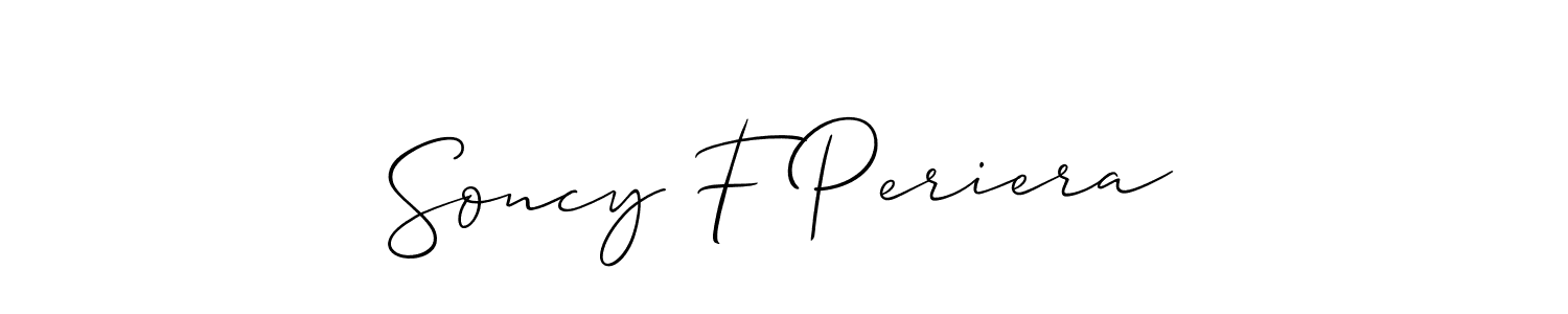 Also You can easily find your signature by using the search form. We will create Soncy F Periera name handwritten signature images for you free of cost using Allison_Script sign style. Soncy F Periera signature style 2 images and pictures png