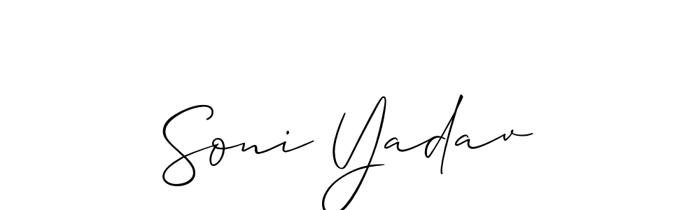 Also we have Soni Yadav name is the best signature style. Create professional handwritten signature collection using Allison_Script autograph style. Soni Yadav signature style 2 images and pictures png