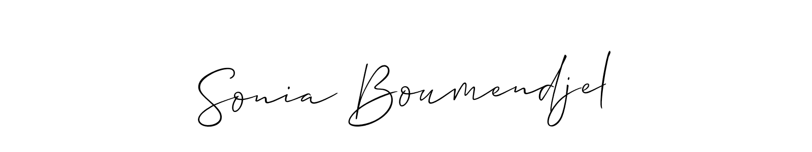 The best way (Allison_Script) to make a short signature is to pick only two or three words in your name. The name Sonia Boumendjel include a total of six letters. For converting this name. Sonia Boumendjel signature style 2 images and pictures png