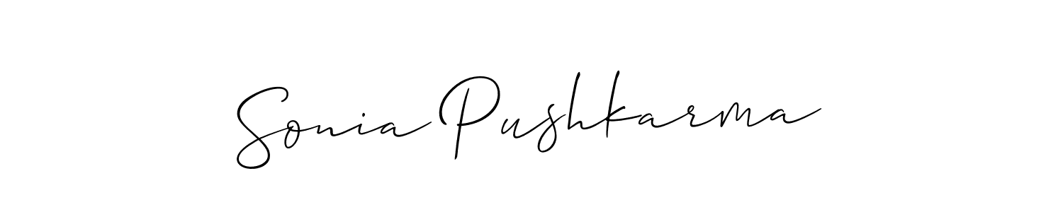 Create a beautiful signature design for name Sonia Pushkarma. With this signature (Allison_Script) fonts, you can make a handwritten signature for free. Sonia Pushkarma signature style 2 images and pictures png