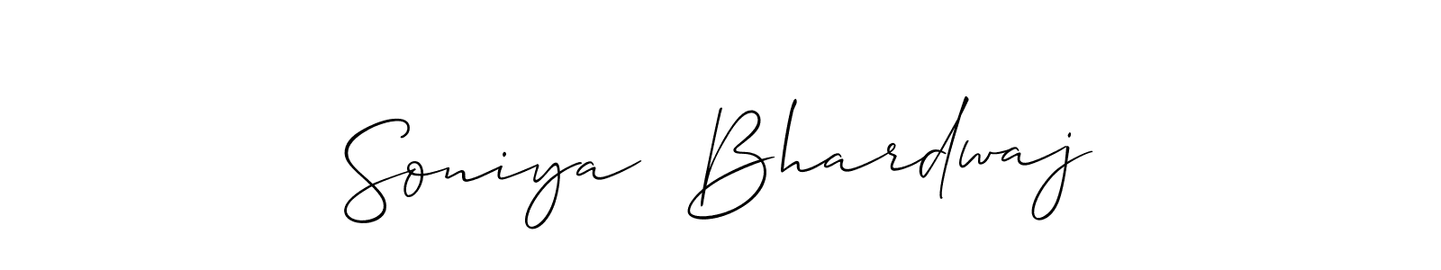 The best way (Allison_Script) to make a short signature is to pick only two or three words in your name. The name Soniya  Bhardwaj include a total of six letters. For converting this name. Soniya  Bhardwaj signature style 2 images and pictures png