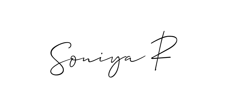 The best way (Allison_Script) to make a short signature is to pick only two or three words in your name. The name Soniya R include a total of six letters. For converting this name. Soniya R signature style 2 images and pictures png