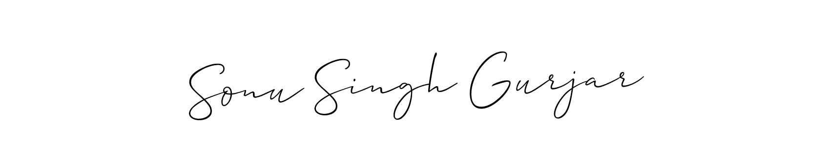 if you are searching for the best signature style for your name Sonu Singh Gurjar. so please give up your signature search. here we have designed multiple signature styles  using Allison_Script. Sonu Singh Gurjar signature style 2 images and pictures png