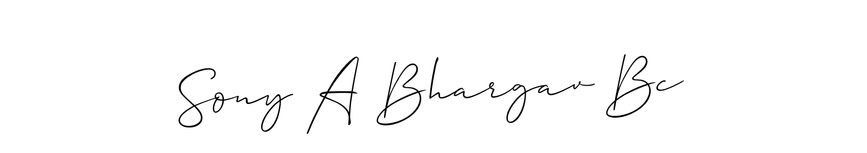 Also You can easily find your signature by using the search form. We will create Sony A Bhargav Bc name handwritten signature images for you free of cost using Allison_Script sign style. Sony A Bhargav Bc signature style 2 images and pictures png