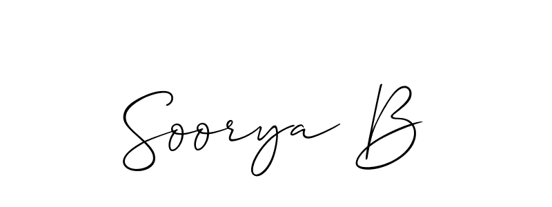 The best way (Allison_Script) to make a short signature is to pick only two or three words in your name. The name Soorya B include a total of six letters. For converting this name. Soorya B signature style 2 images and pictures png