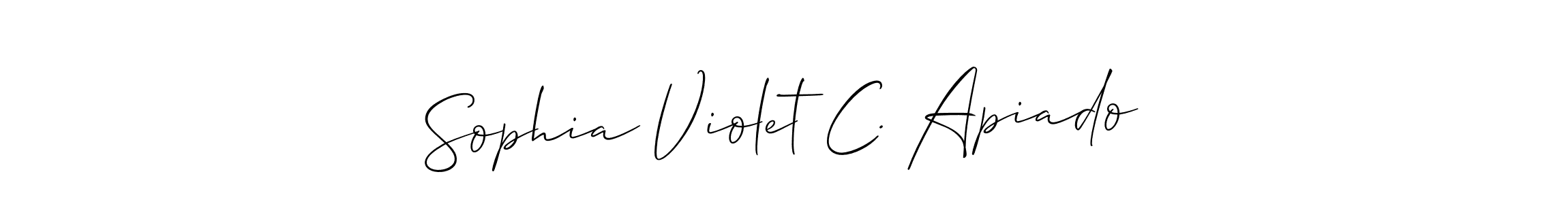 The best way (Allison_Script) to make a short signature is to pick only two or three words in your name. The name Sophia Violet C. Apiado include a total of six letters. For converting this name. Sophia Violet C. Apiado signature style 2 images and pictures png