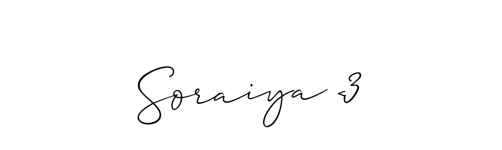 How to make Soraiya <3 name signature. Use Allison_Script style for creating short signs online. This is the latest handwritten sign. Soraiya <3 signature style 2 images and pictures png