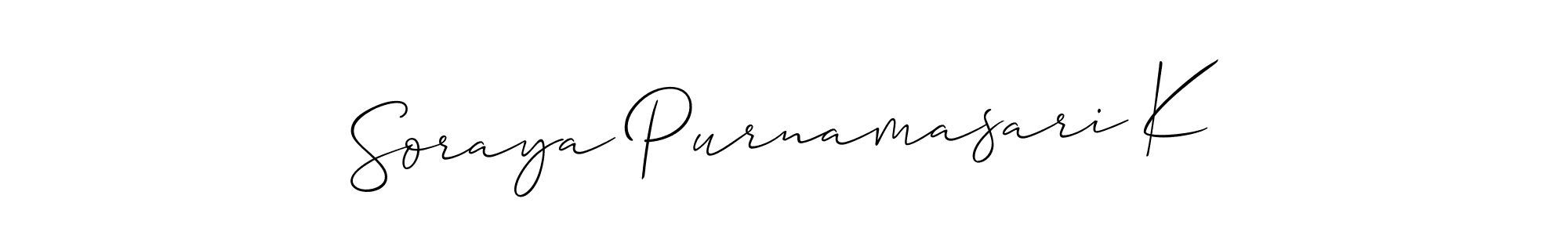 How to make Soraya Purnamasari K signature? Allison_Script is a professional autograph style. Create handwritten signature for Soraya Purnamasari K name. Soraya Purnamasari K signature style 2 images and pictures png