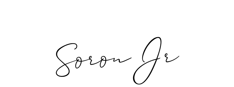 Allison_Script is a professional signature style that is perfect for those who want to add a touch of class to their signature. It is also a great choice for those who want to make their signature more unique. Get Soron Jr name to fancy signature for free. Soron Jr signature style 2 images and pictures png