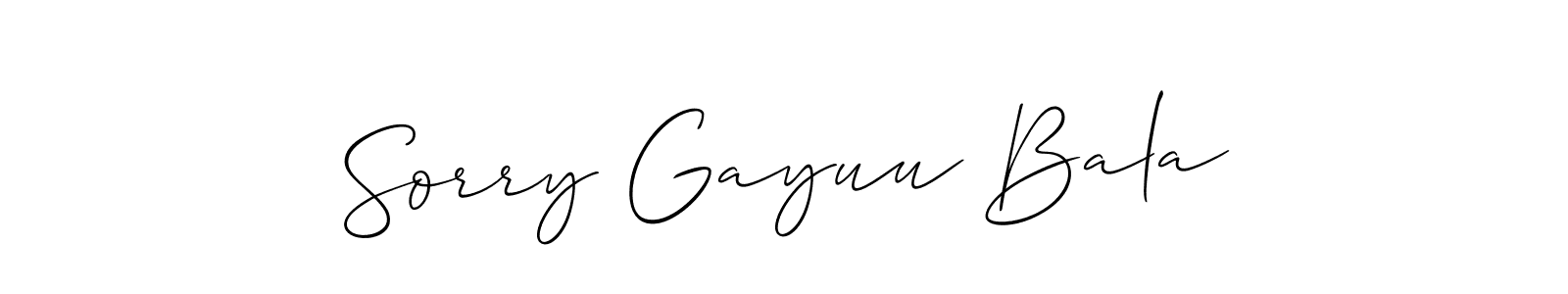 The best way (Allison_Script) to make a short signature is to pick only two or three words in your name. The name Sorry Gayuu Bala include a total of six letters. For converting this name. Sorry Gayuu Bala signature style 2 images and pictures png