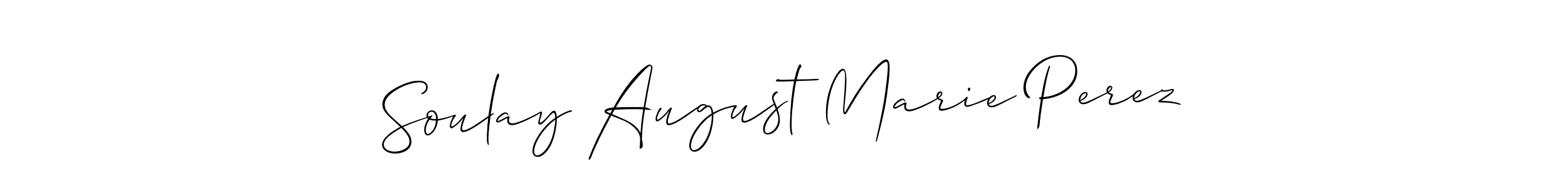 The best way (Allison_Script) to make a short signature is to pick only two or three words in your name. The name Soulay August Marie Perez include a total of six letters. For converting this name. Soulay August Marie Perez signature style 2 images and pictures png