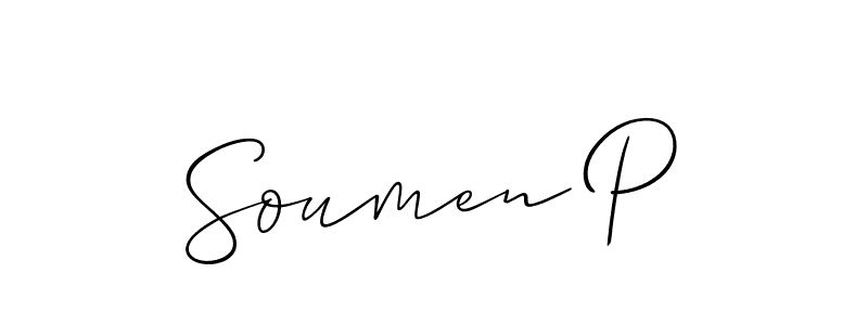 Soumen P stylish signature style. Best Handwritten Sign (Allison_Script) for my name. Handwritten Signature Collection Ideas for my name Soumen P. Soumen P signature style 2 images and pictures png