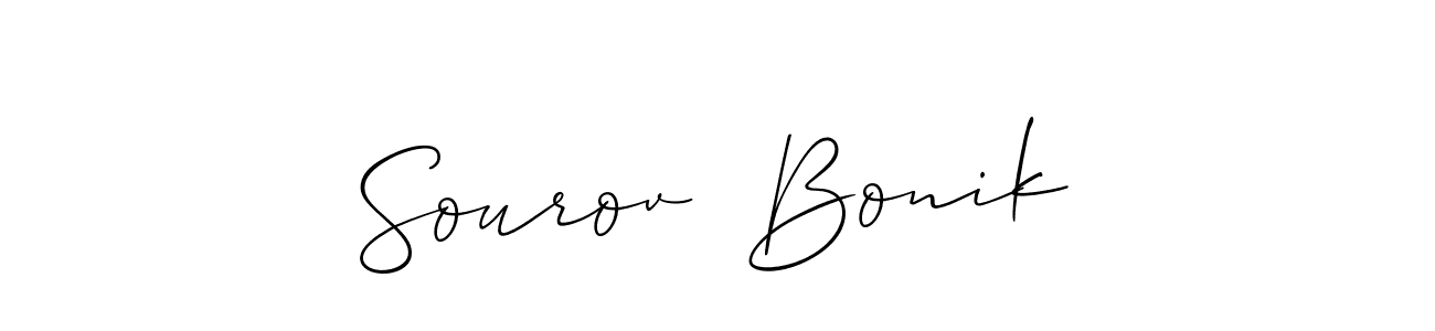You should practise on your own different ways (Allison_Script) to write your name (Sourov  Bonik) in signature. don't let someone else do it for you. Sourov  Bonik signature style 2 images and pictures png