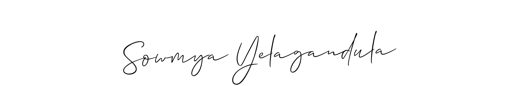 The best way (Allison_Script) to make a short signature is to pick only two or three words in your name. The name Sowmya Yelagandula include a total of six letters. For converting this name. Sowmya Yelagandula signature style 2 images and pictures png