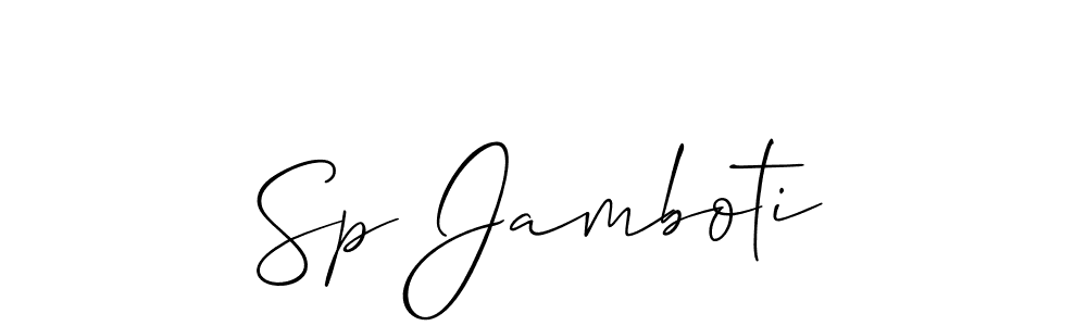 The best way (Allison_Script) to make a short signature is to pick only two or three words in your name. The name Sp Jamboti include a total of six letters. For converting this name. Sp Jamboti signature style 2 images and pictures png