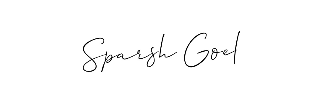 The best way (Allison_Script) to make a short signature is to pick only two or three words in your name. The name Sparsh Goel include a total of six letters. For converting this name. Sparsh Goel signature style 2 images and pictures png