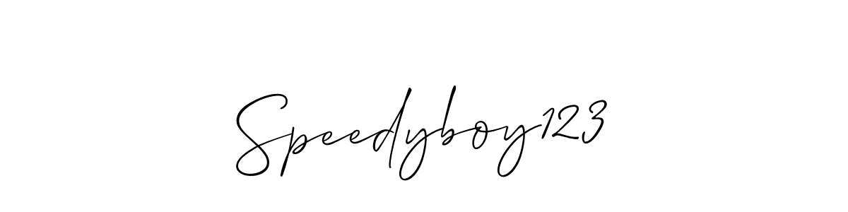 The best way (Allison_Script) to make a short signature is to pick only two or three words in your name. The name Speedyboy123 include a total of six letters. For converting this name. Speedyboy123 signature style 2 images and pictures png