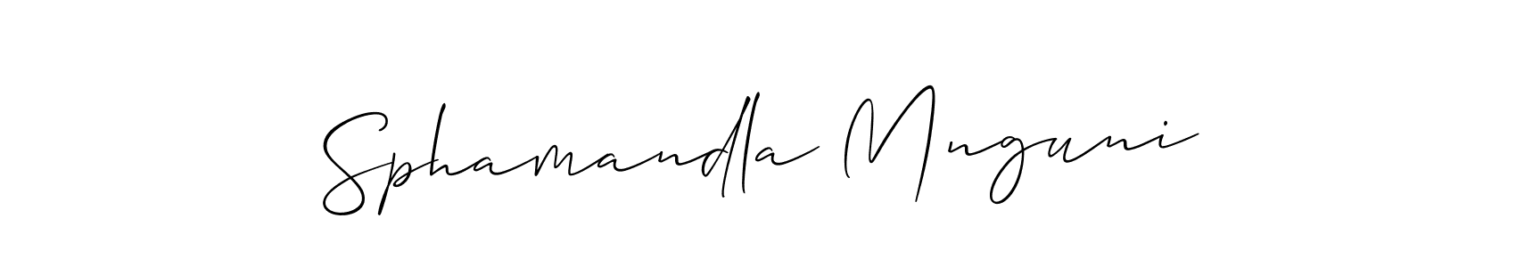 The best way (Allison_Script) to make a short signature is to pick only two or three words in your name. The name Sphamandla Mnguni include a total of six letters. For converting this name. Sphamandla Mnguni signature style 2 images and pictures png