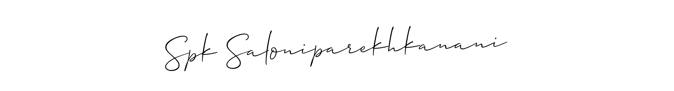 The best way (Allison_Script) to make a short signature is to pick only two or three words in your name. The name Spk Saloniparekhkanani include a total of six letters. For converting this name. Spk Saloniparekhkanani signature style 2 images and pictures png