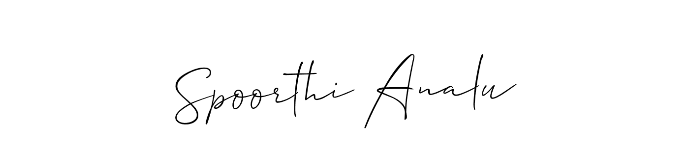 It looks lik you need a new signature style for name Spoorthi Analu. Design unique handwritten (Allison_Script) signature with our free signature maker in just a few clicks. Spoorthi Analu signature style 2 images and pictures png