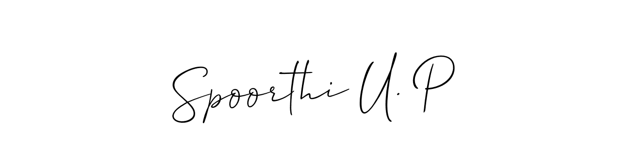 Similarly Allison_Script is the best handwritten signature design. Signature creator online .You can use it as an online autograph creator for name Spoorthi U. P. Spoorthi U. P signature style 2 images and pictures png